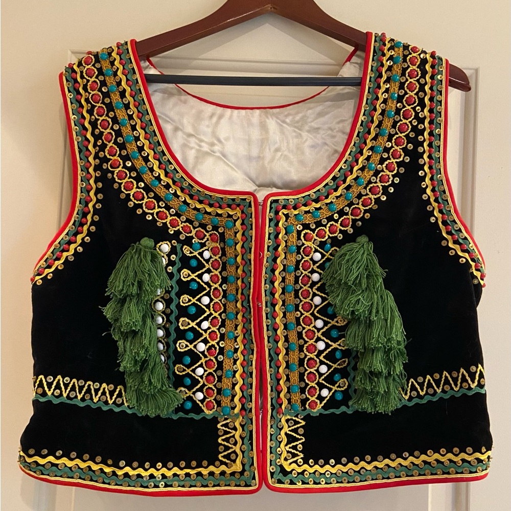 Vintage Polish velvet vest with bead and tassel design